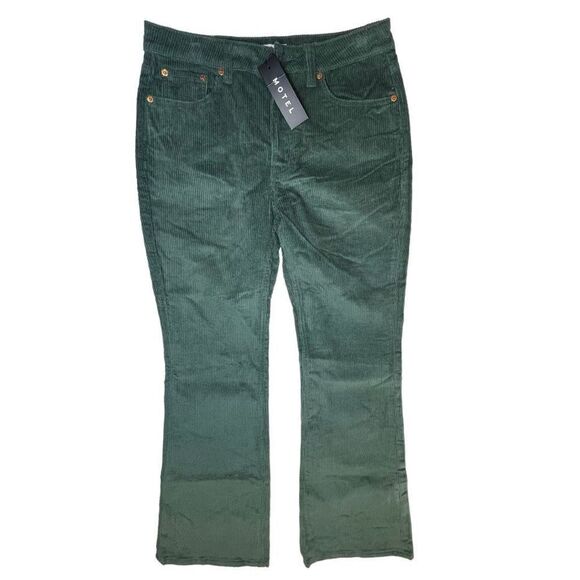 Women’s MOTEL BOOTLEG JEANS IN CORD FOREST GREEN Corduroy sz M/33L 31” Inseam - Picture 3 of 10